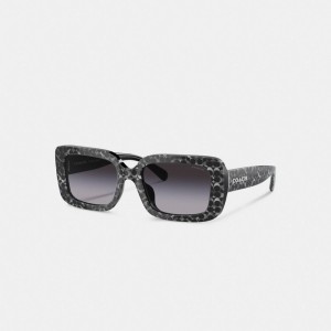 Silver Pearlized Signature Coach Signature Oversized Rectangle Sunglasses | COH866392