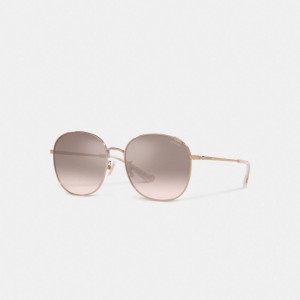 Silver Pink Grad/Rose Gold Coach Metal Round Sunglasses | COH866400