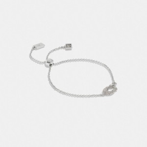 Silver & Clear Coach Signature Pavé Slider Bracelet | COH866178
