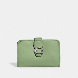 Smooth Leather/Silver/Pale Pistachio Coach Tabby Medium Wallet | COH865488