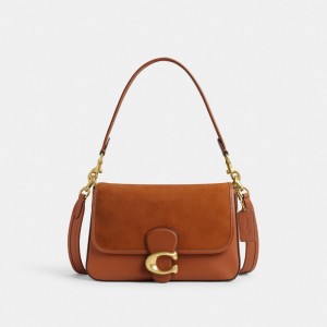 Smooth Leather/Suede/Brass/Burnished Amber Coach Soft Tabby Shoulder Bag | COH864941