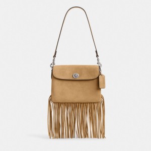 Suede/Silver/Peanut Coach 1964 Fringe Bag | COH864943