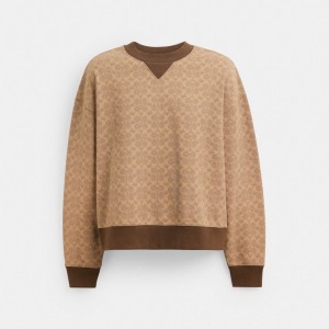 Tan Signature Coach Essential Signature Crewneck | COH866883