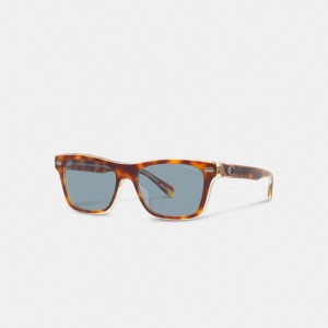 Tortoise/Blue Coach Beveled Signature Square Sunglasses | COH867074