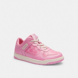 Vivid Pink Coach C201 Low Top Sneaker In Signature Canvas | COH865844