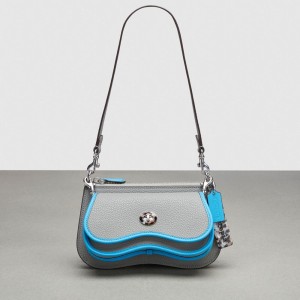Washed Steel/Surf Blue Coach Wavy Double Pouch Bag | COH865251