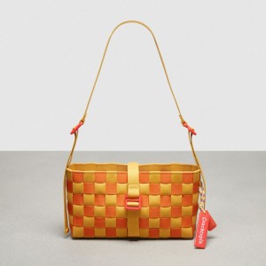 Yellow/Orange Coach Woven Checkerboard Shoulder Bag With Webbing | COH864870