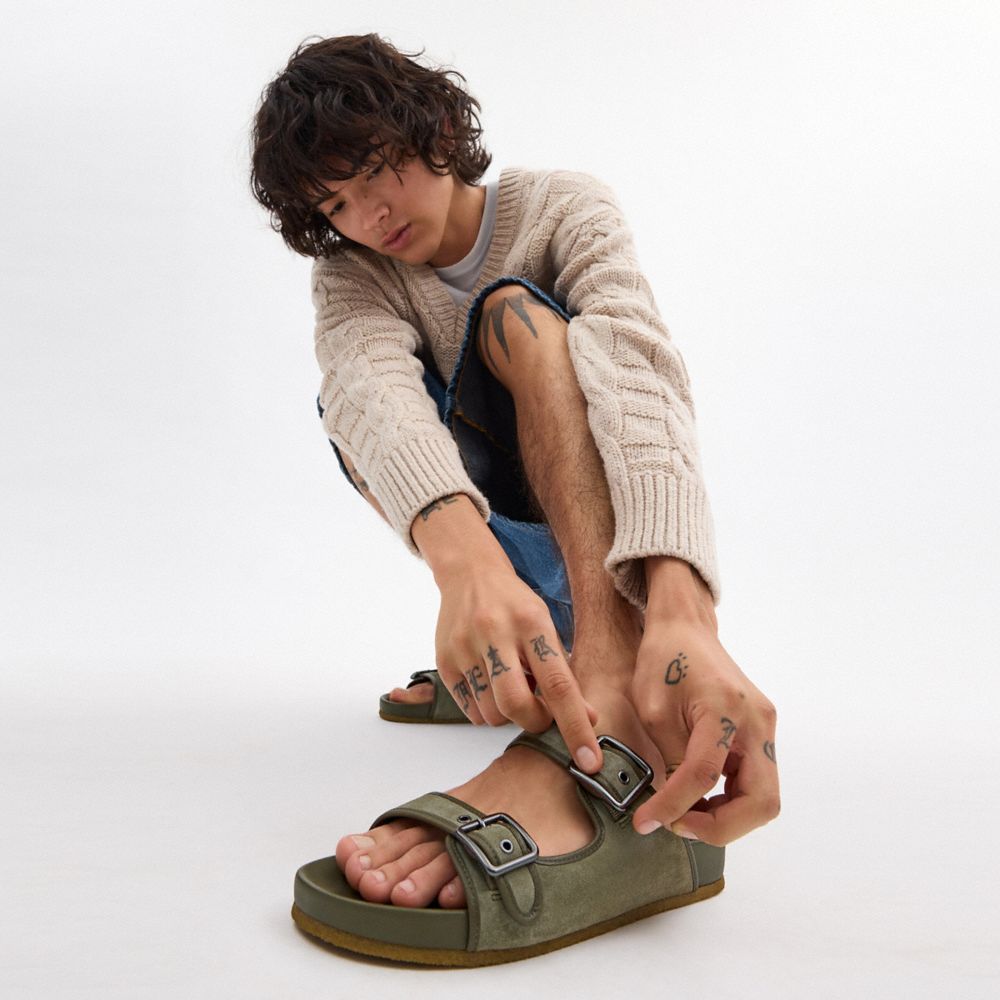 Army Green Coach Buckle Strap Sandal | COH866849