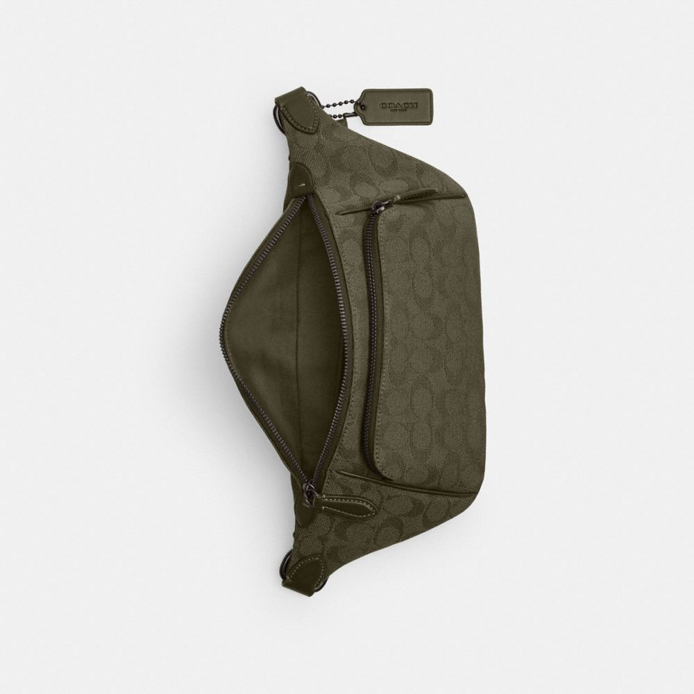 Army Green Coach League Belt Bag In Signature Canvas Jacquard | COH866687