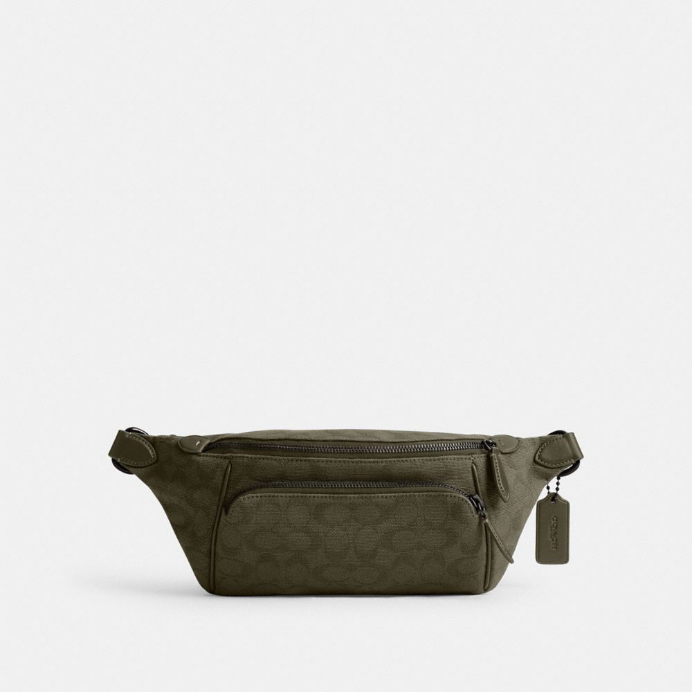 Army Green Coach League Belt Bag In Signature Canvas Jacquard | COH866687