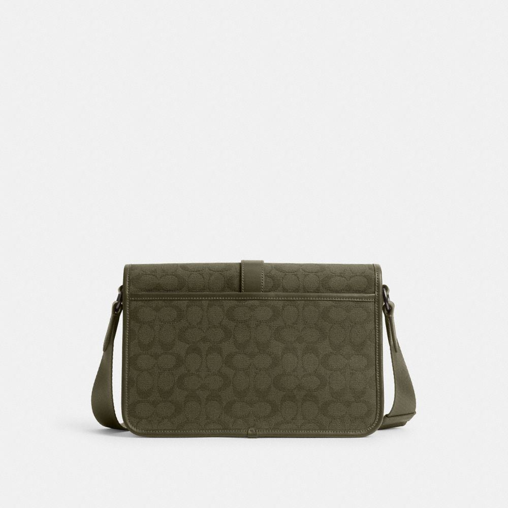 Army Green Coach League Messenger Bag In Signature Canvas Jacquard | COH866617