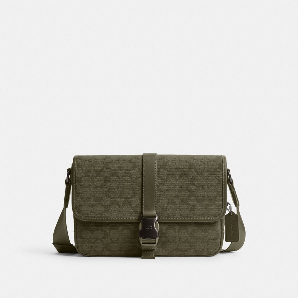 Army Green Coach League Messenger Bag In Signature Canvas Jacquard | COH866617