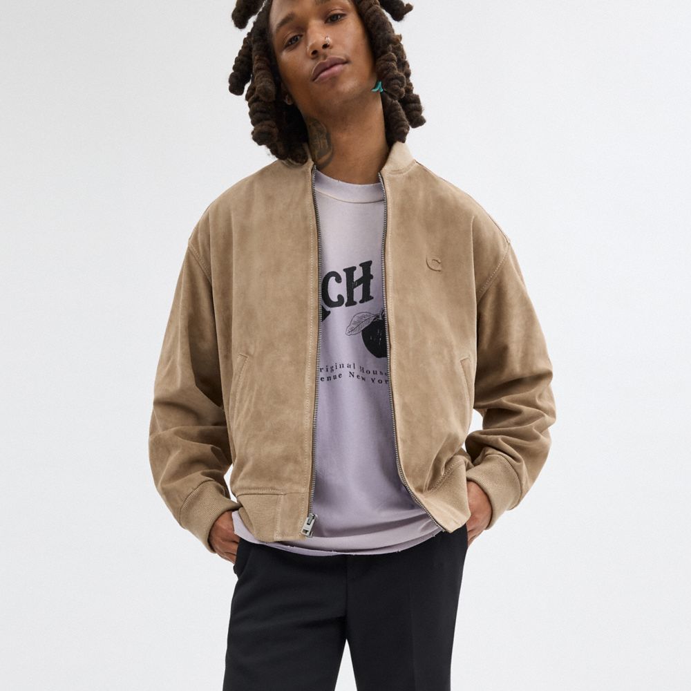 Beige Coach Lightweight Suede Jacket | COH866870