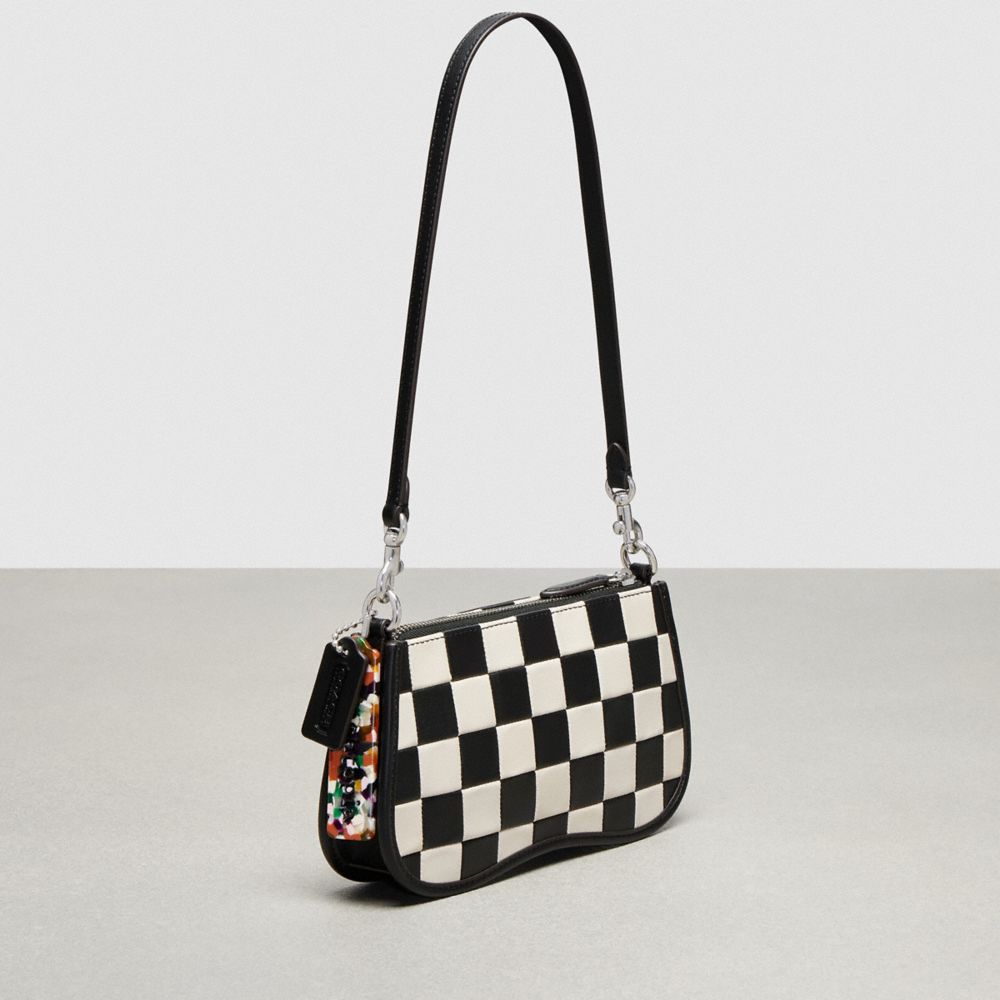 Black/Chalk Coach Wavy Baguette Bag In Checkerboard Upcrafted Leather | COH864884