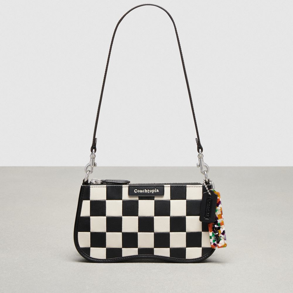 Black/Chalk Coach Wavy Baguette Bag In Checkerboard Upcrafted Leather | COH864884