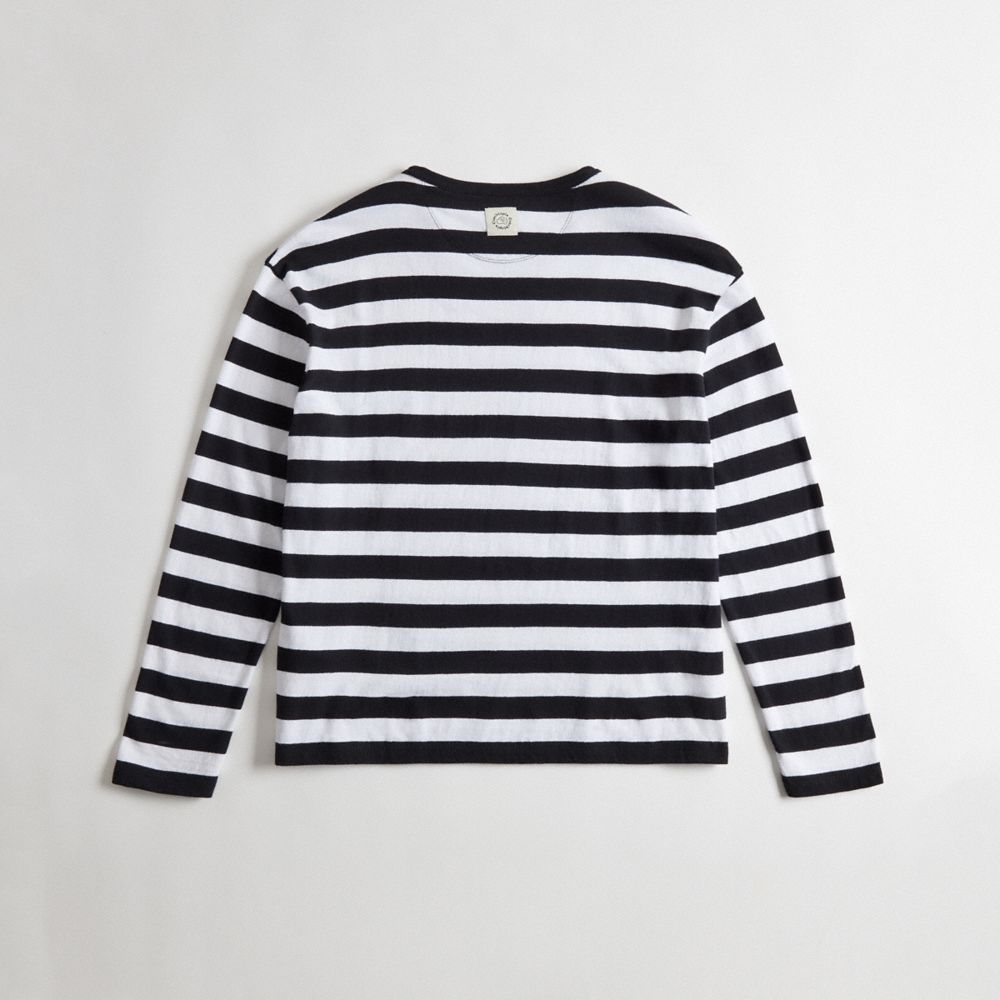 Black/Creme Coach Striped Long Sleeve T Shirt In 97% Recycled Cotton | COH866910