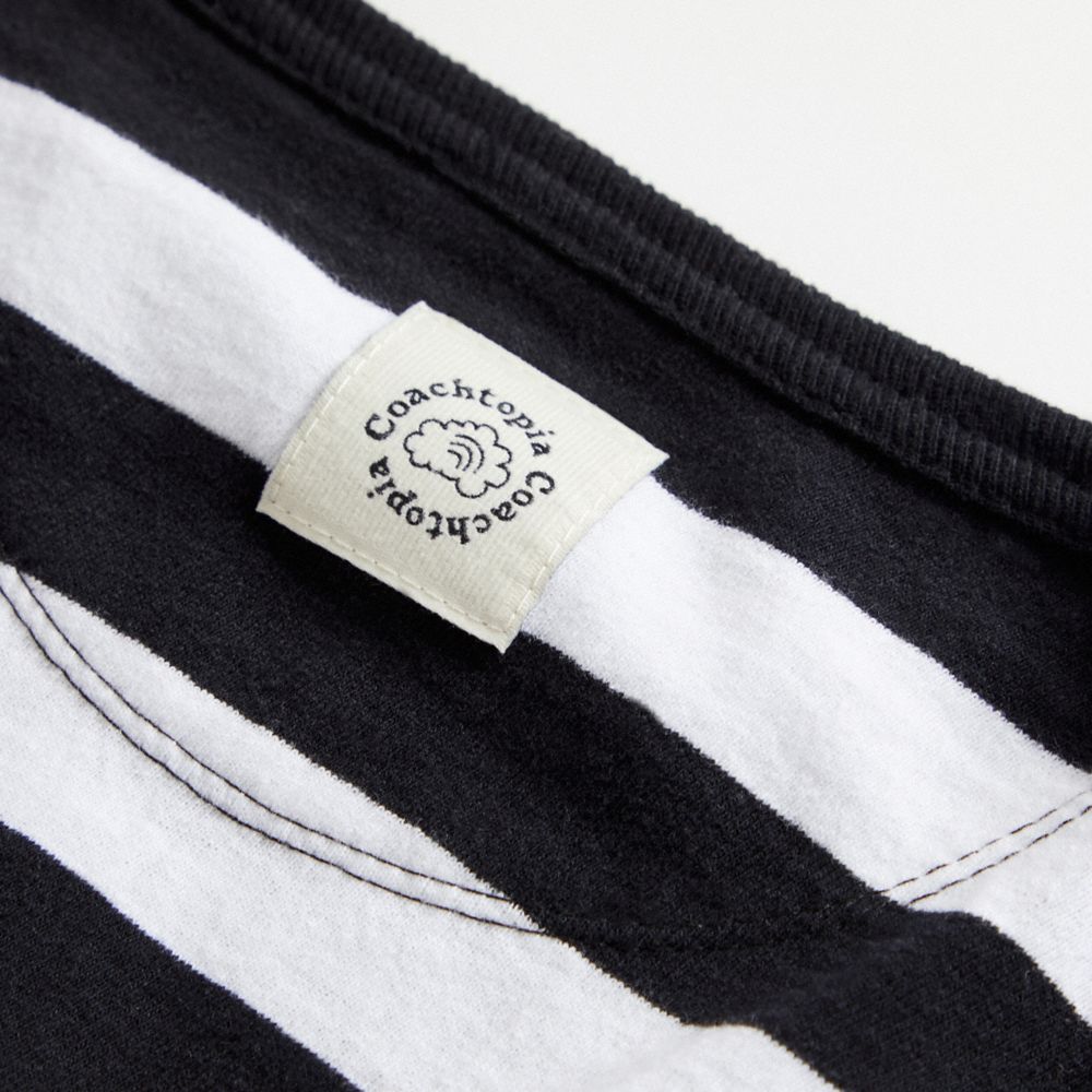 Black/Creme Coach Striped Long Sleeve T Shirt In 97% Recycled Cotton | COH866910