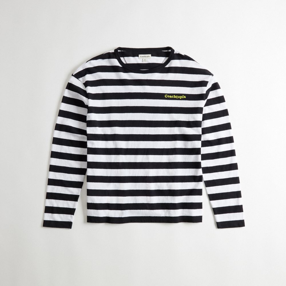 Black/Creme Coach Striped Long Sleeve T Shirt In 97% Recycled Cotton | COH866910