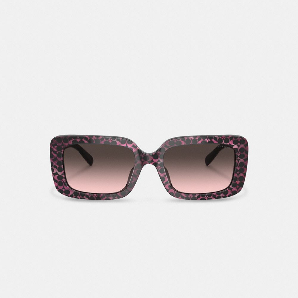 Black/Pink Coach Signature Oversized Rectangle Sunglasses | COH866333