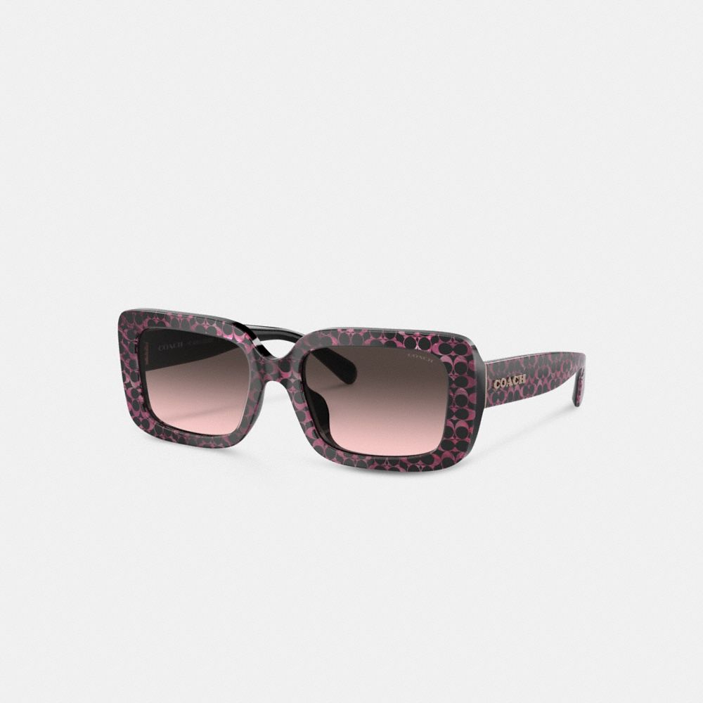 Black/Pink Coach Signature Oversized Rectangle Sunglasses | COH866333