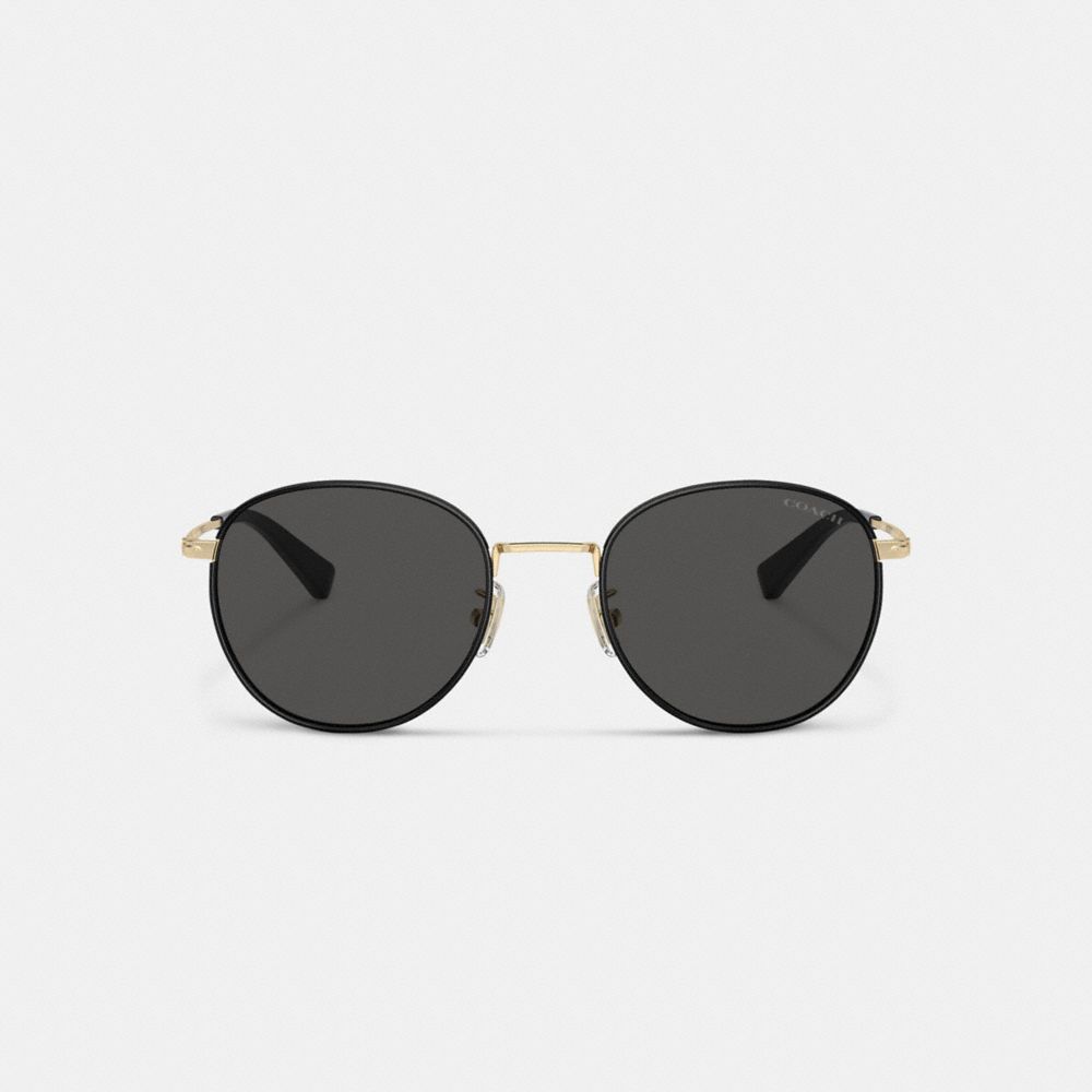 Black/Shiny Light Gold Coach Metal Windsor Round Sunglasses | COH867055