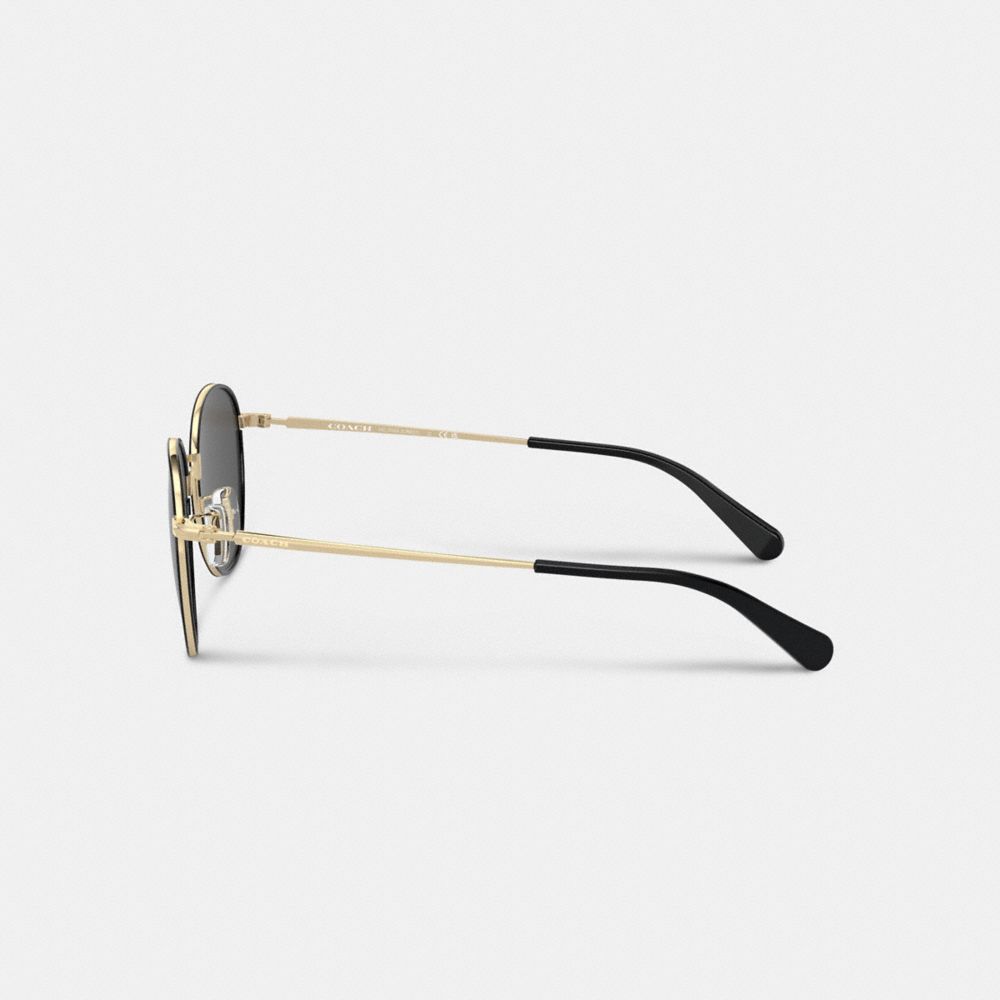 Black/Shiny Light Gold Coach Metal Windsor Round Sunglasses | COH867055