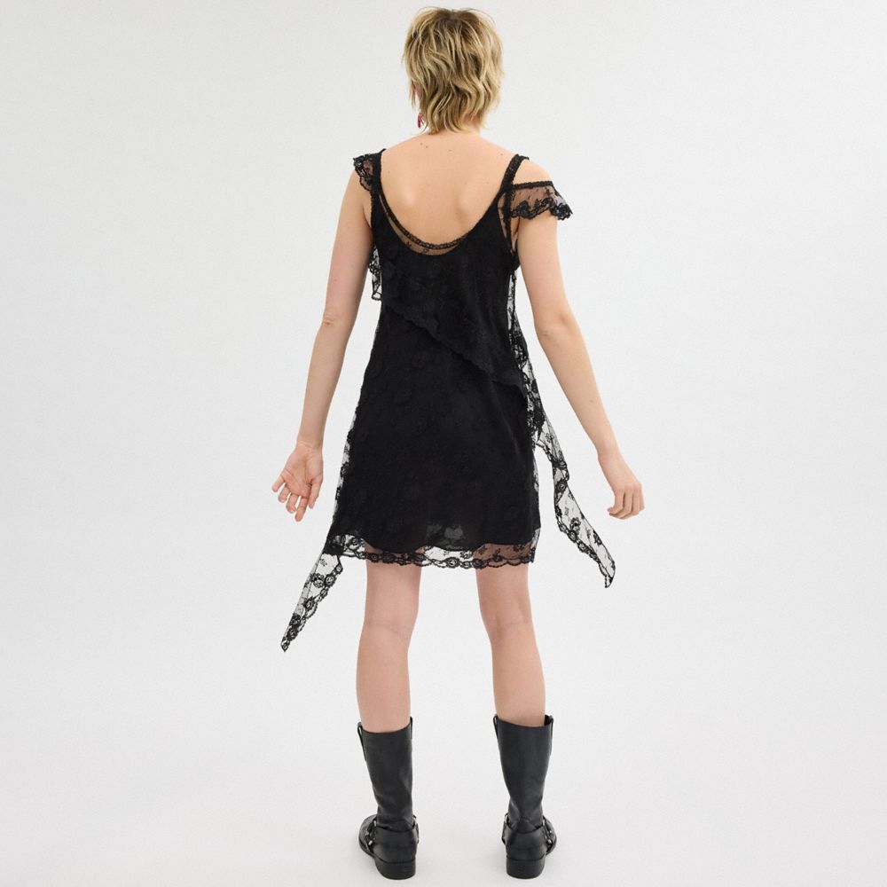 Black Coach All Over Lace Mini Dress | COH866058