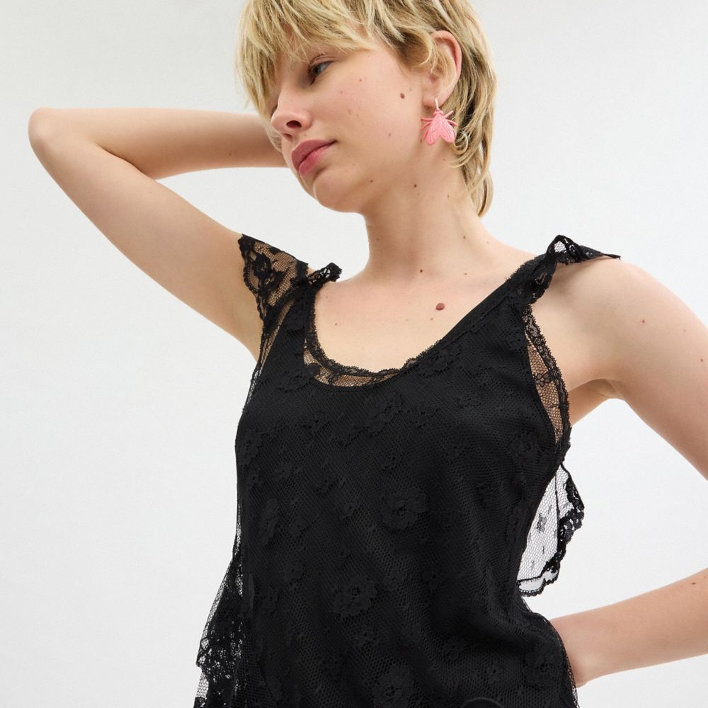 Black Coach All Over Lace Mini Dress | COH866058