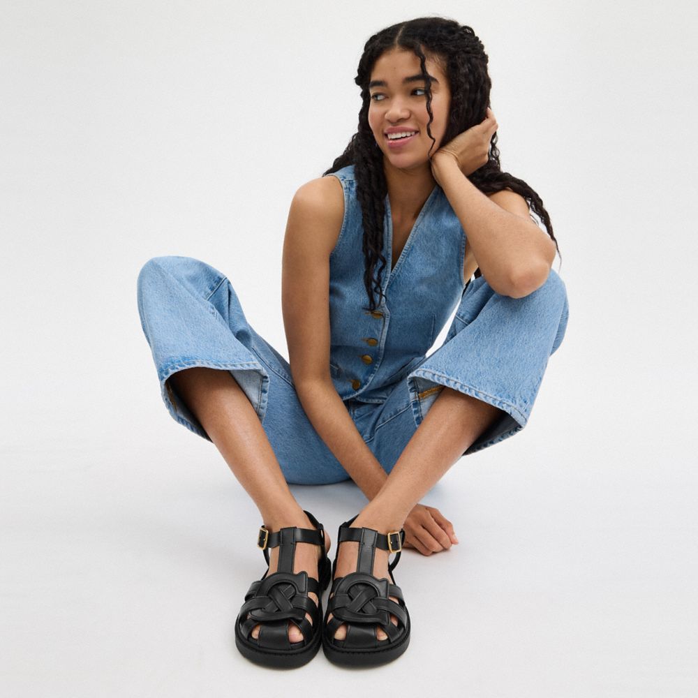 Black Coach Bella Fisherman Sandal | COH865900