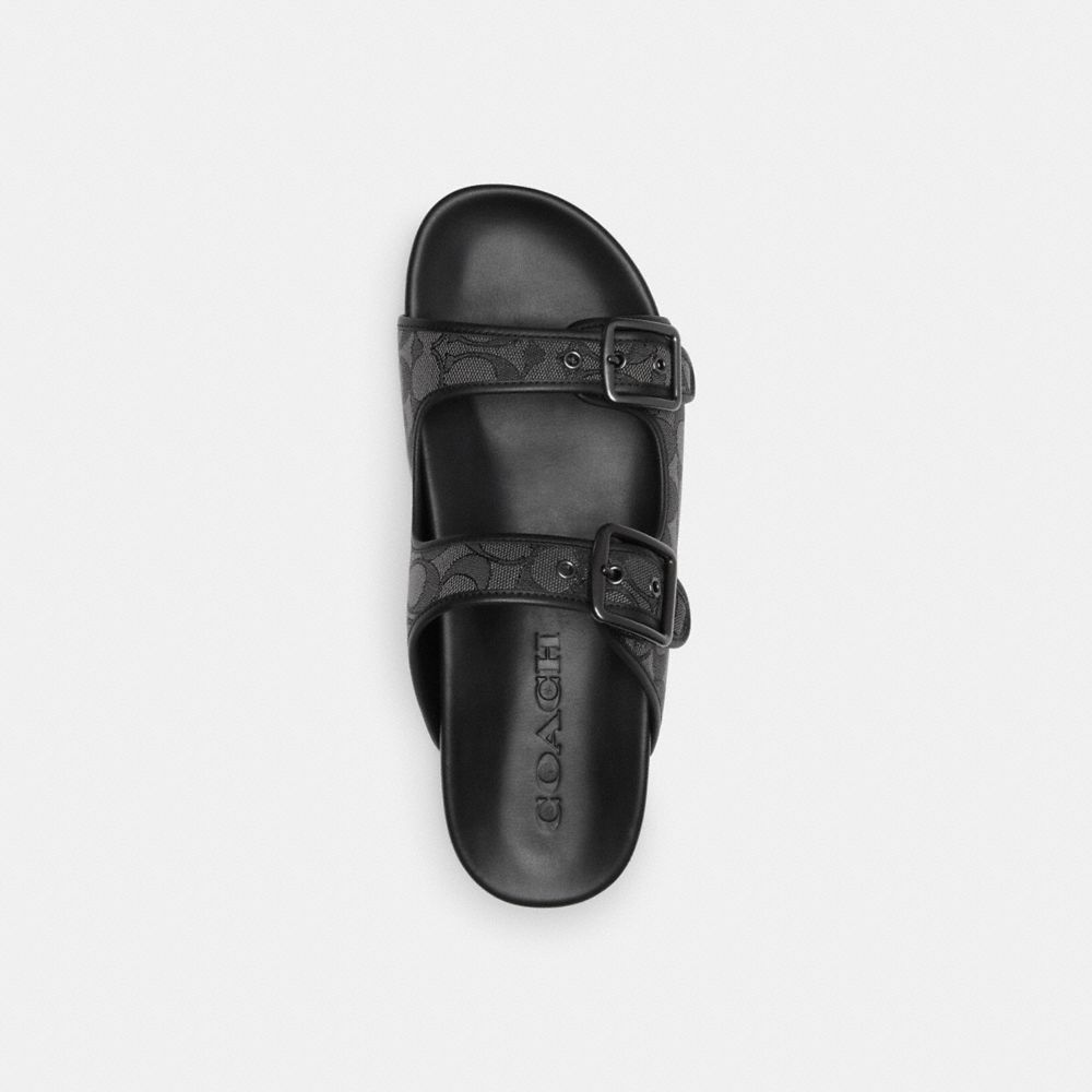Black Coach Buckle Strap Sandal In Signature Jacquard | COH866850