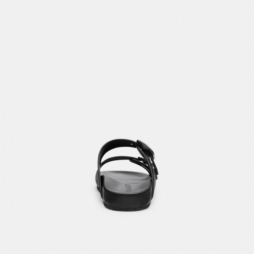 Black Coach Buckle Strap Sandal In Signature Jacquard | COH866850