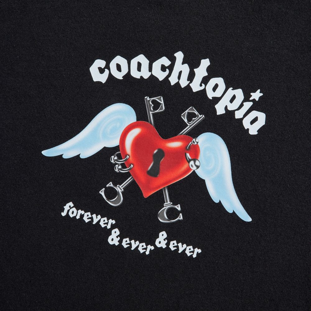Black Coach Cropped Tee: Floating Heart | COH865973