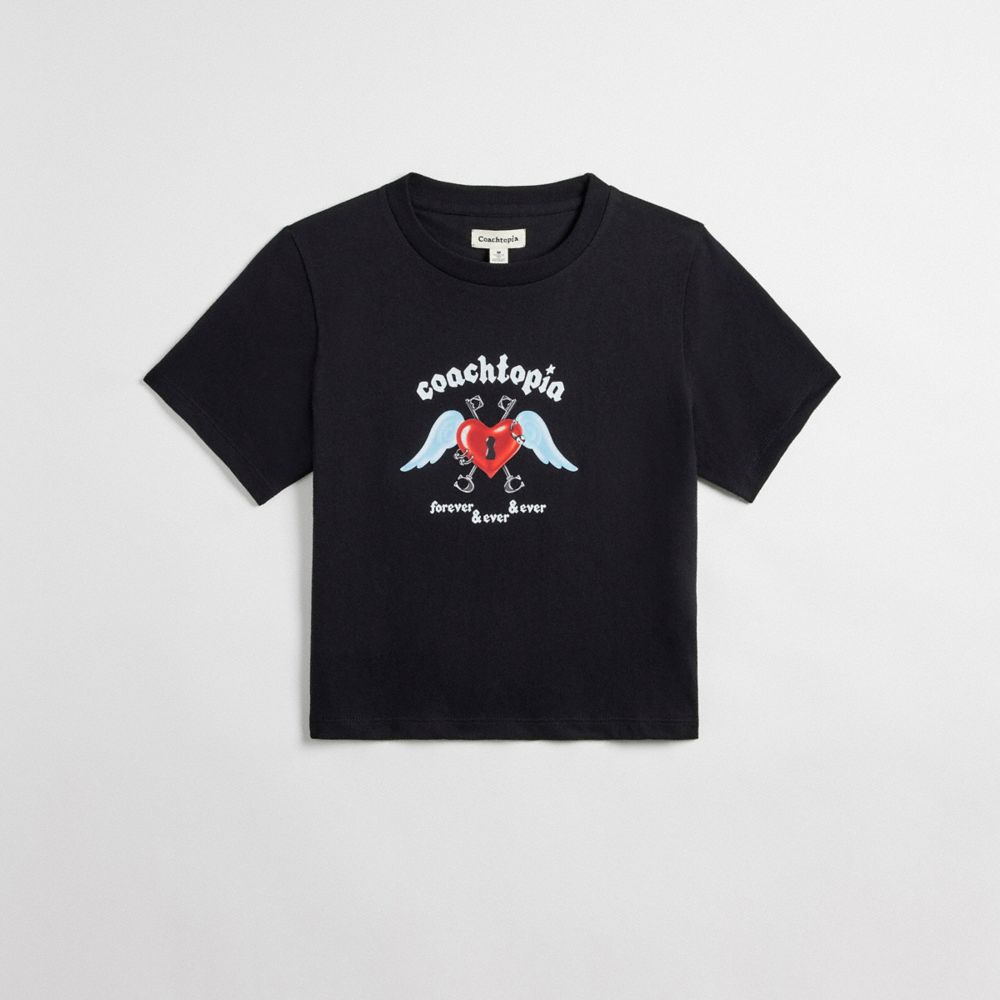 Black Coach Cropped Tee: Floating Heart | COH865973