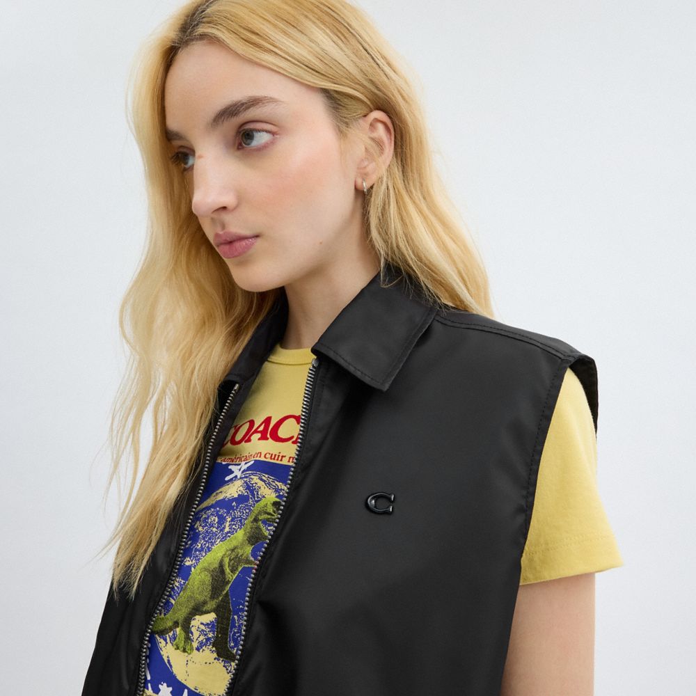 Black Coach Cropped Vest In Recycled Nylon | COH865922