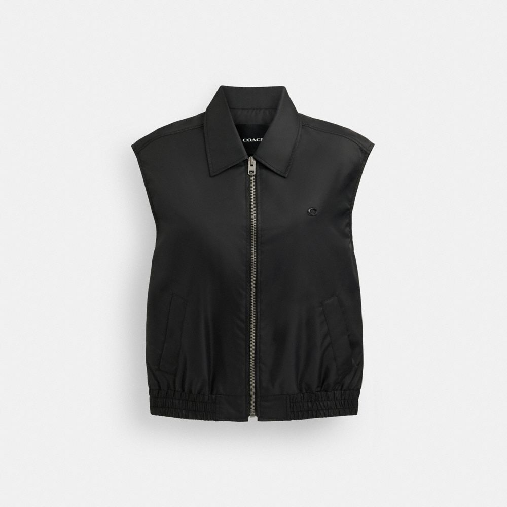 Black Coach Cropped Vest In Recycled Nylon | COH865922