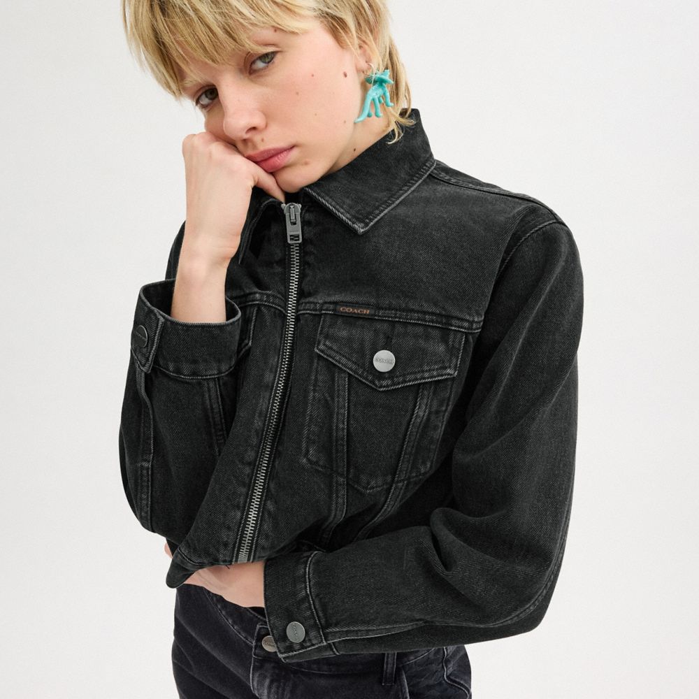 Black Coach Denim Crop Jacket In Organic Cotton | COH865921