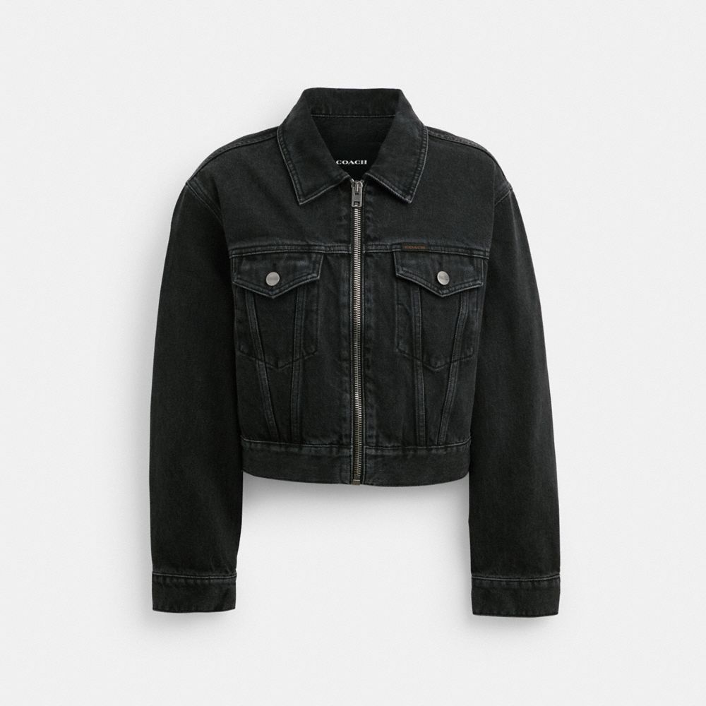 Black Coach Denim Crop Jacket In Organic Cotton | COH865921