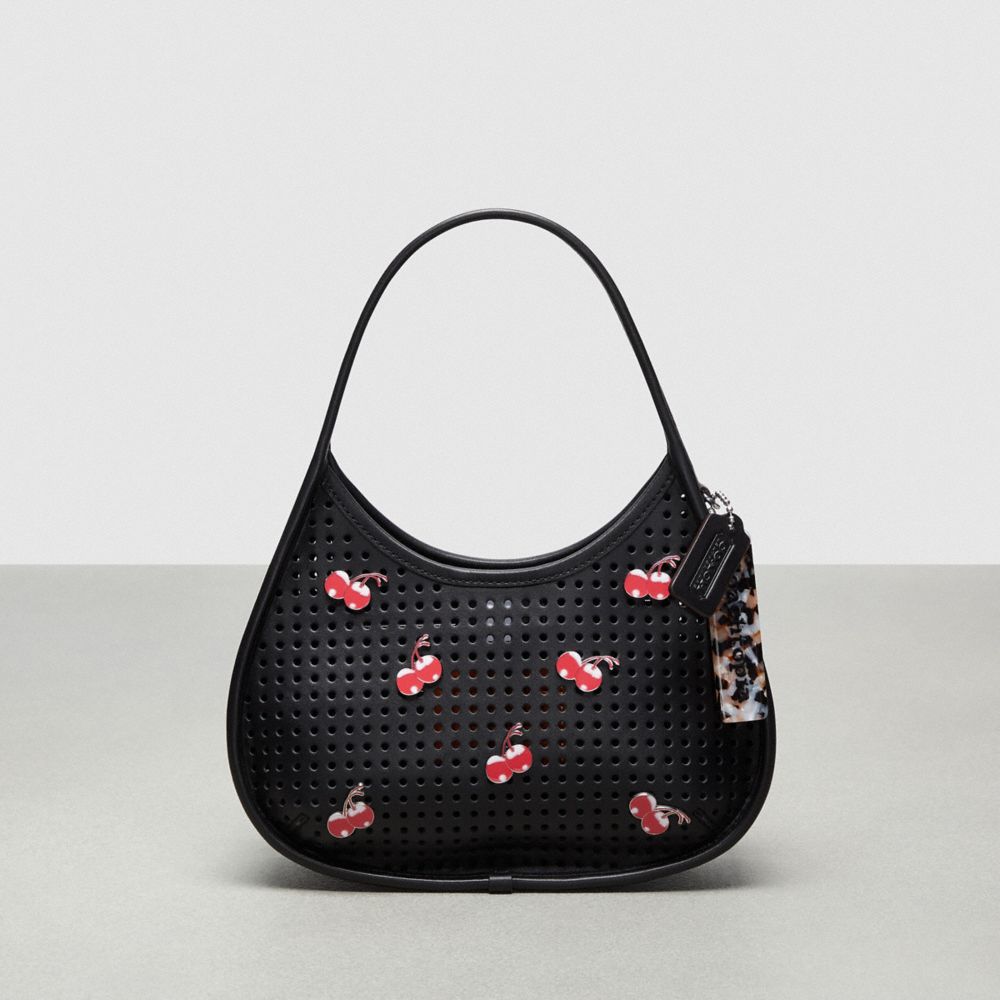 Black Coach Ergo Bag In Perforated Upcrafted Leather With Cherry Pins | COH865149