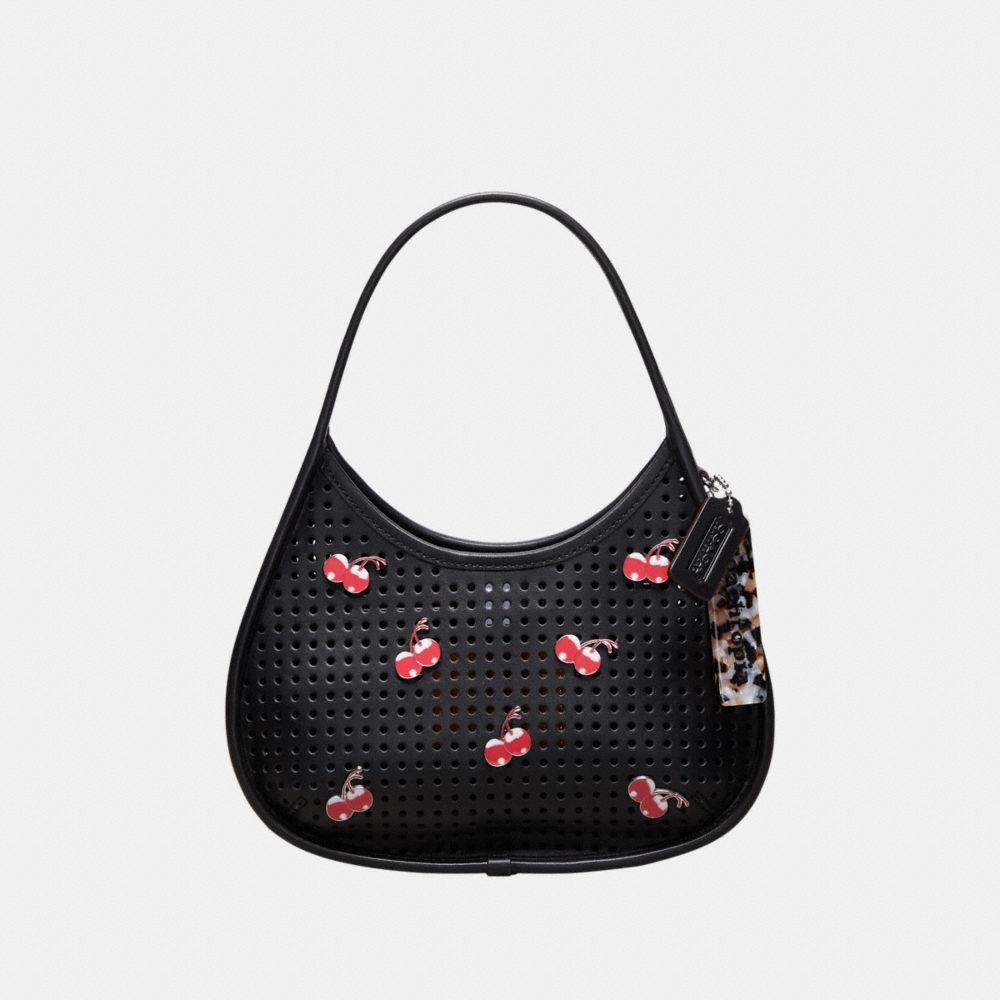 Black Coach Ergo Bag In Perforated Upcrafted Leather With Cherry Pins | COH865149