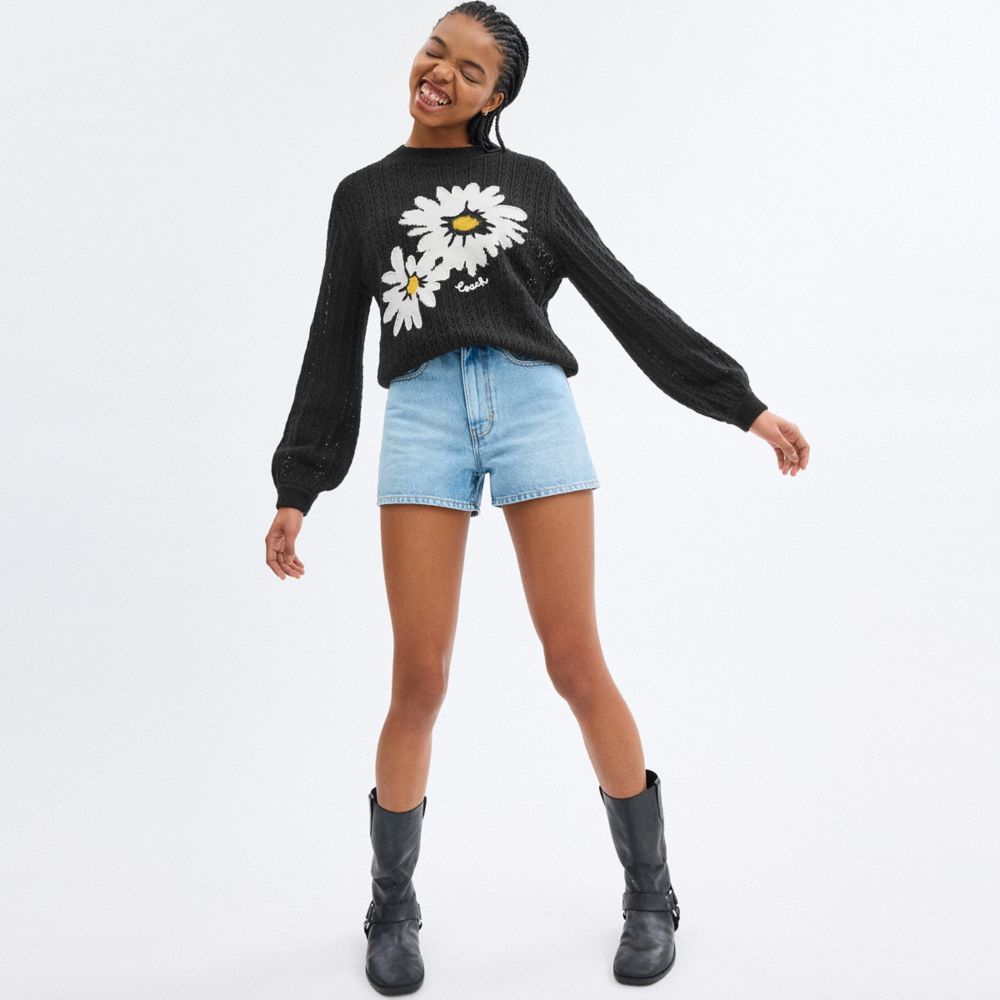 Black Coach Floral Crewneck Sweater | COH865999