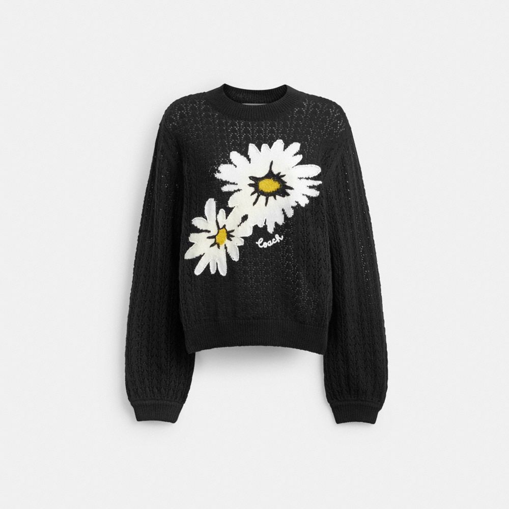Black Coach Floral Crewneck Sweater | COH865999