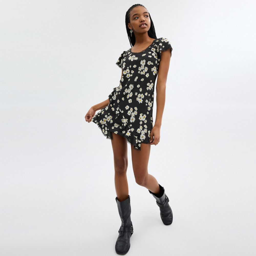Black Coach Floral Mini Dress | COH866065