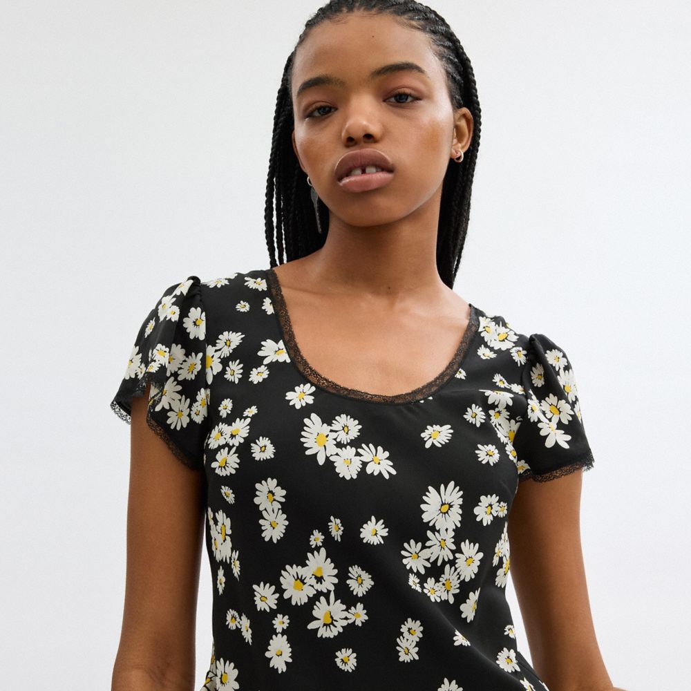Black Coach Floral Mini Dress | COH866065