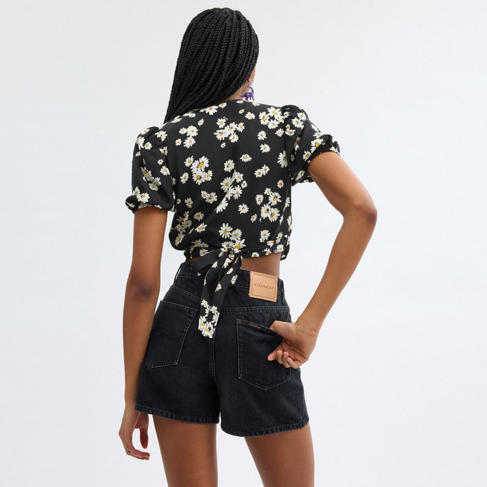 Black Coach Floral Wrap Blouse | COH866000
