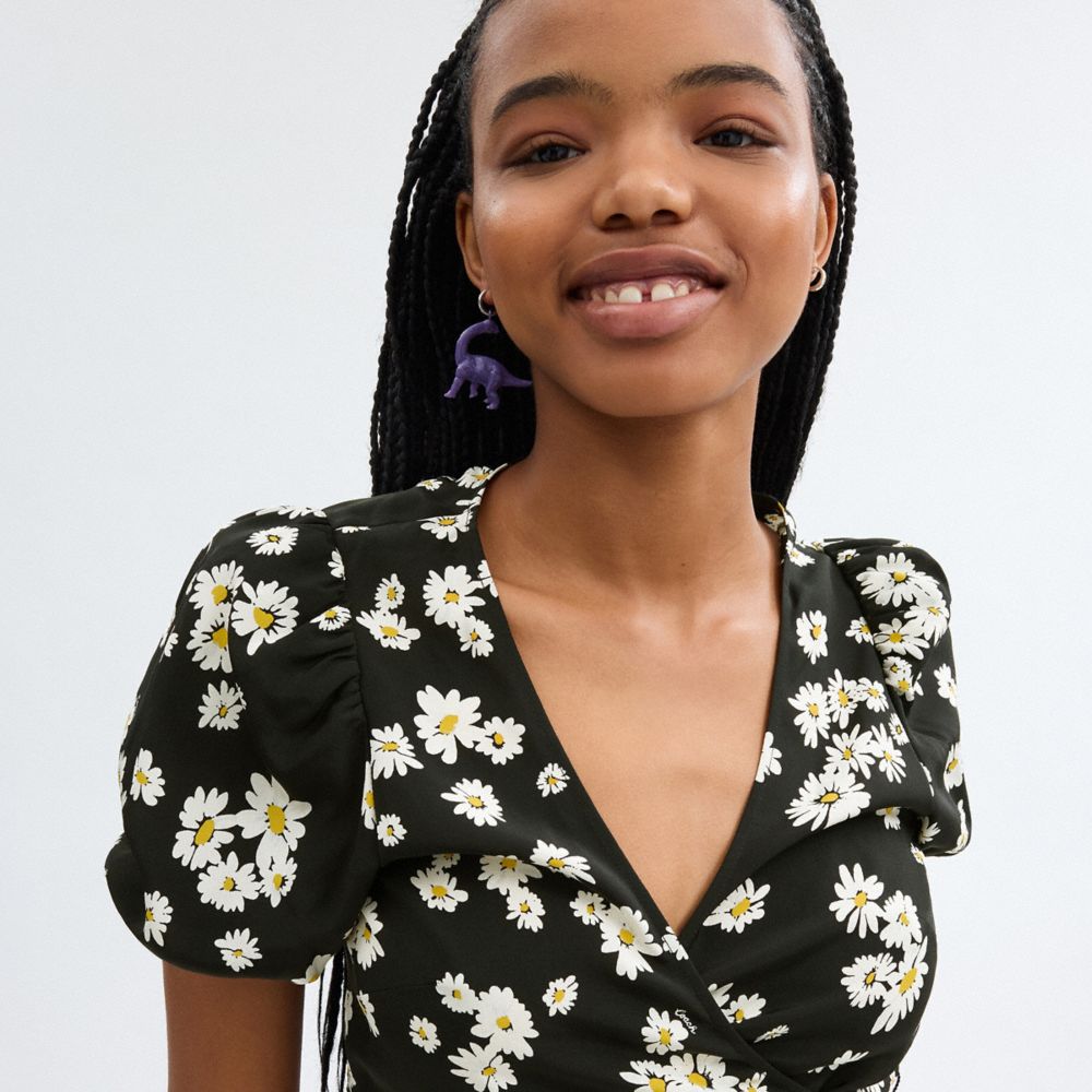 Black Coach Floral Wrap Blouse | COH866000