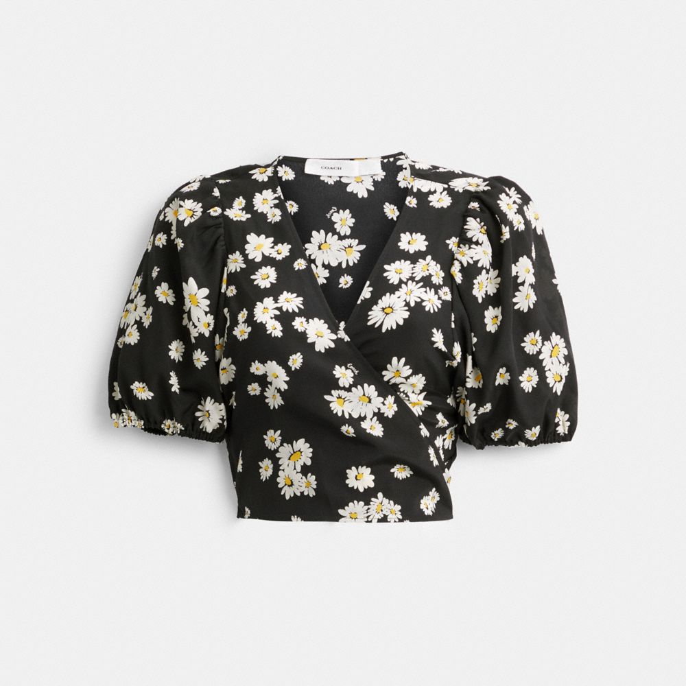 Black Coach Floral Wrap Blouse | COH866000