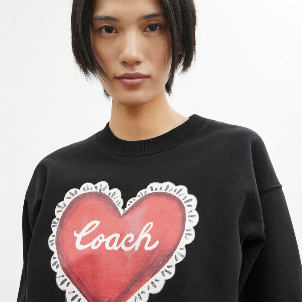 Black Coach Heart Crewneck Sweater | COH865979