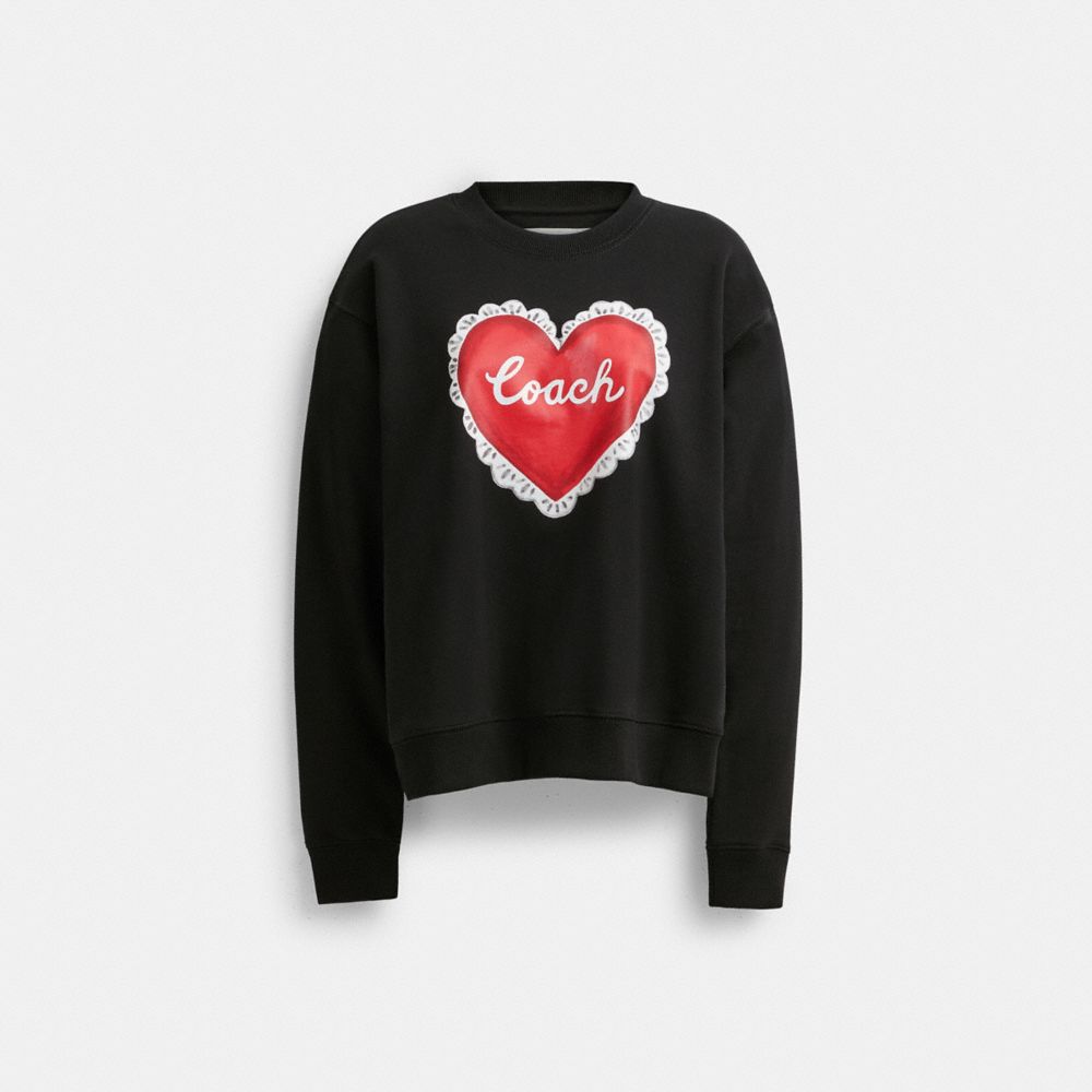 Black Coach Heart Crewneck Sweater | COH865979