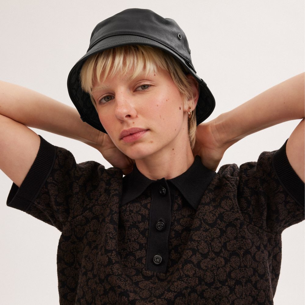 Black Coach Leather Bucket Hat | COH867039
