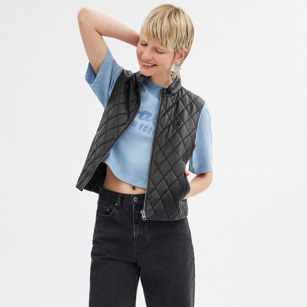 Black Coach Leather Quilted Vest | COH865915